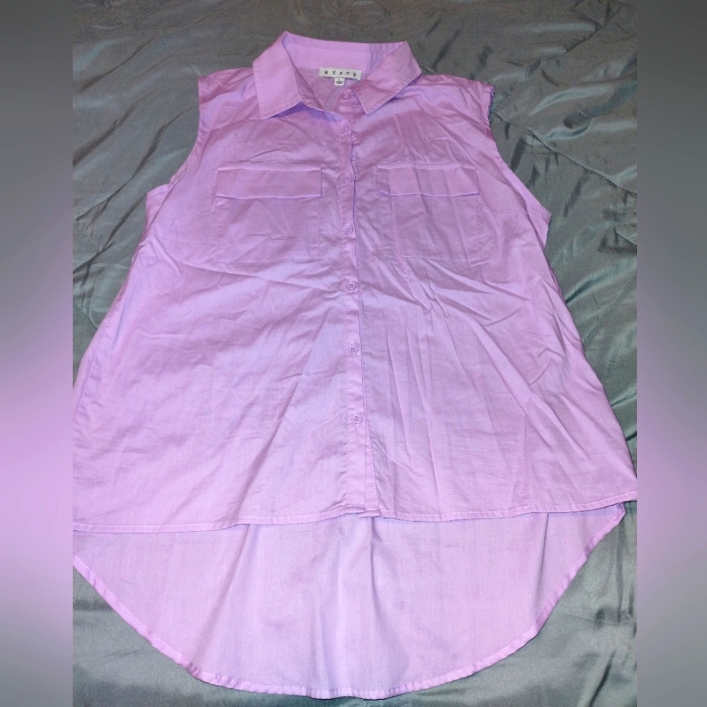 New Lavender Sleeveless Button-Up Blouse - Picture 3 of 4